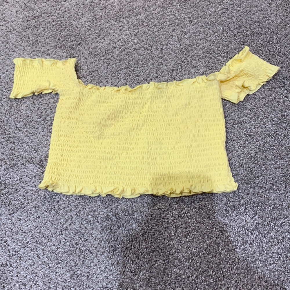 Yellow cropped off the shoulder top